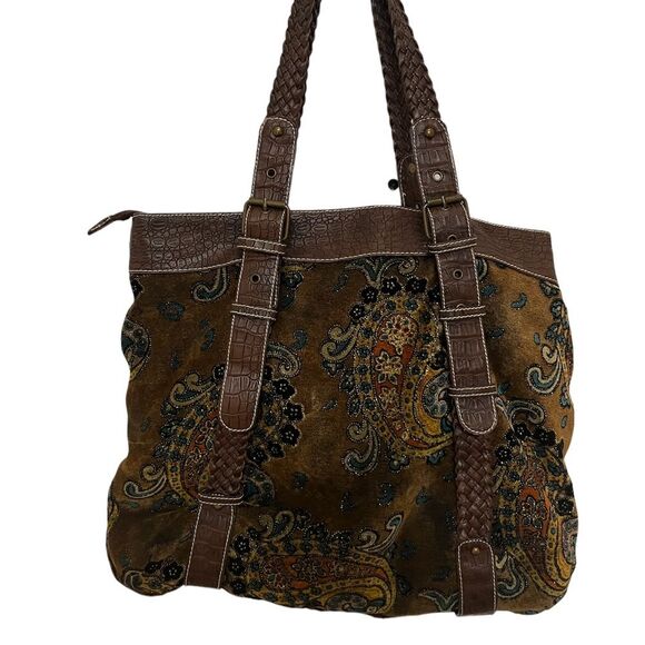 Tapestry brocade paisley gold brown fall colors shimmer purse bag - Picture 12 of 13